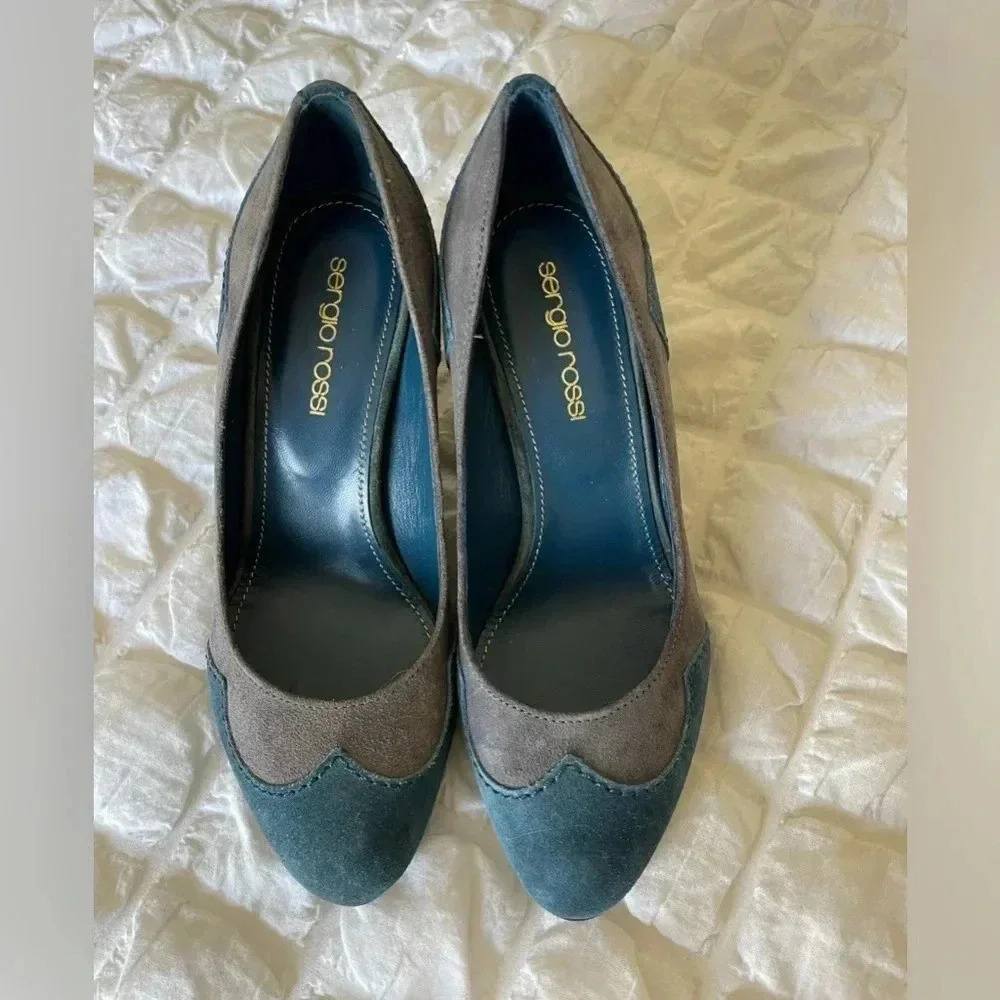 Sergio Rossi color block suede leather wedge shoes